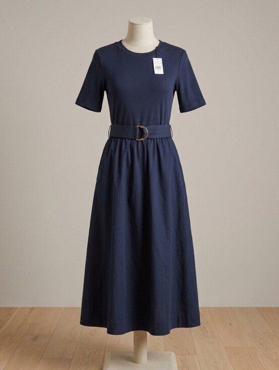 Ann Taylor Dresses & Skirts - Ann Taylor Navy Short-Sleeve Belted Midi Dress with D-Ring